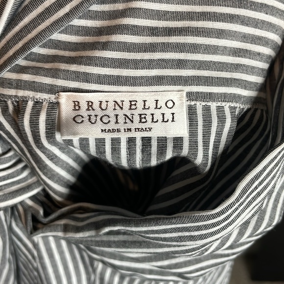 Brunello Cucinelli | Cotton & Silk Striped Tie Neck Sleeve Top Size M - Picture 8 of 8